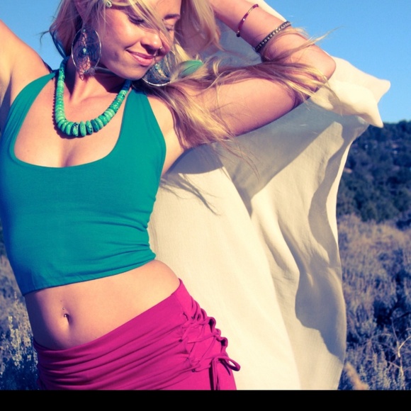 Teal lace up yoga festival top - Picture 3 of 4